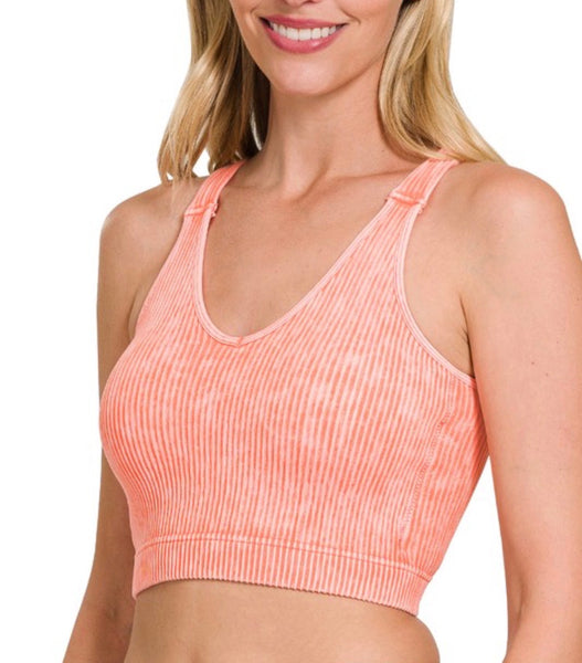 Ribbed Bra Padded Tank Top - Coral