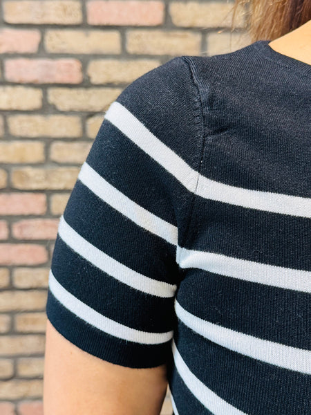 Striped Soft Knit Sweater - Black/White