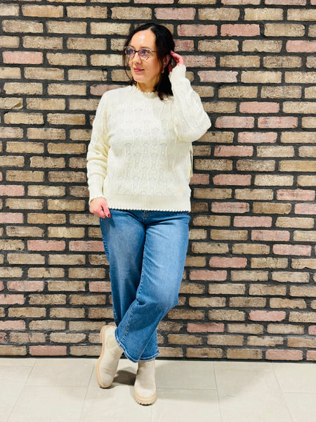 Textured Wave Pattern Sweater - Ivory