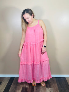 Tie Back Tiered Maxi Dress - Rose Pink