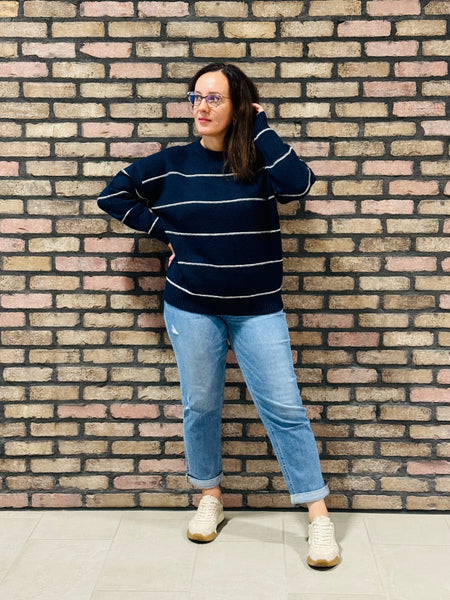 Oversized Striped Sweater - Navy
