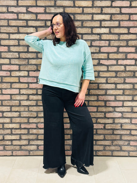 3/4 Sleeves Boxy Sweater - Mint