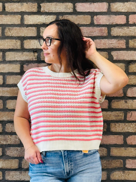 Striped Sleeveless Top - Taffy Pink