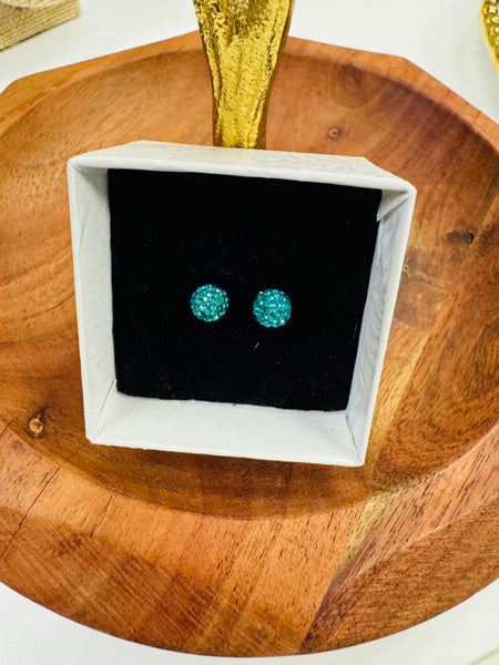 Crystal Ball Earrings - Teal 6mm