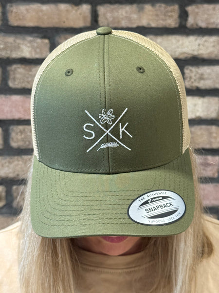 SK Embroidered Retro Trucker Cap - Moss