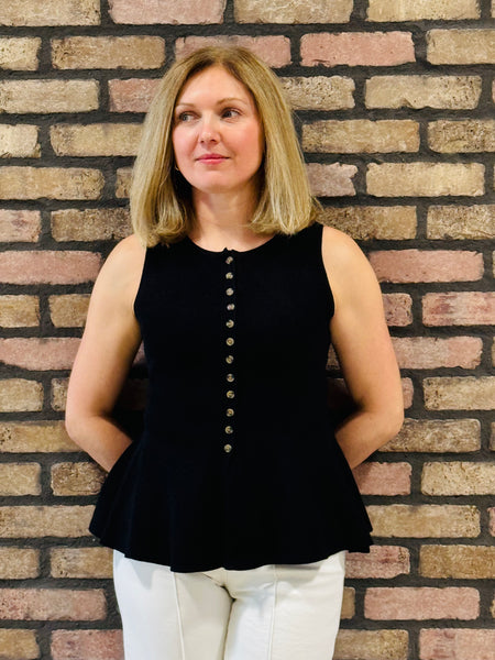 Sleeveless Peplum Sweater Top- Black