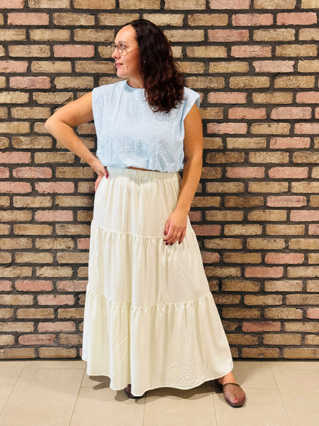 Elastic Waist Maxi Skirt - Off White