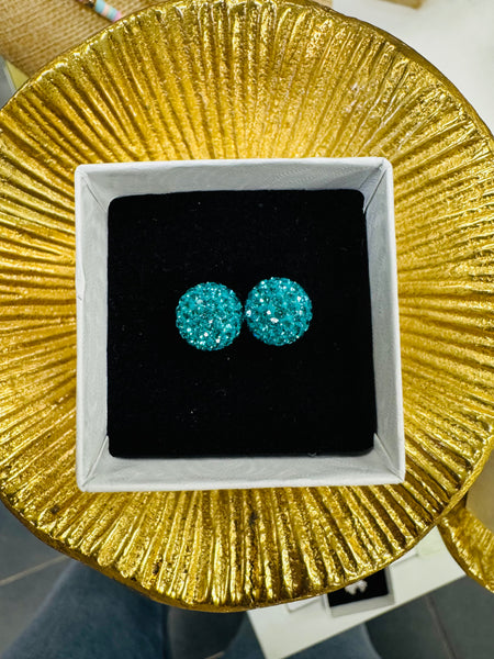 Crystal Ball Earrings - Teal 10mm