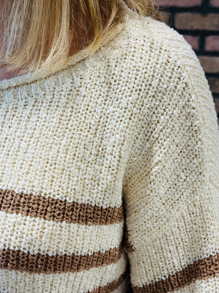 Textured Knit Half Sleeve Sweater - Mocha