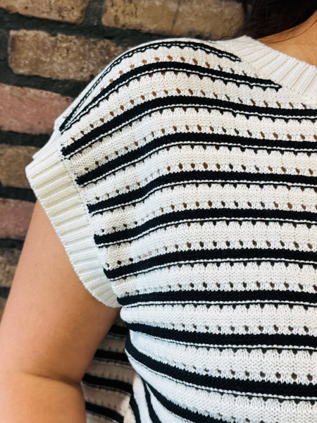 Striped Sleeveless Top - Black