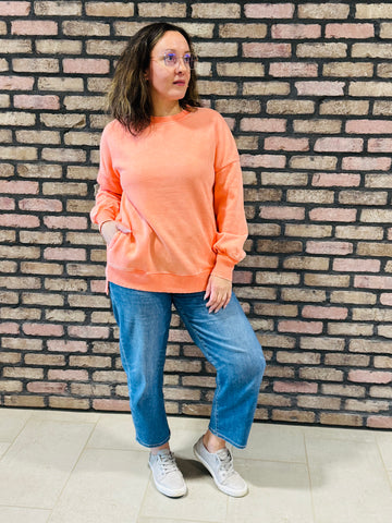 Acid Wash Fleece Pullover - Coral