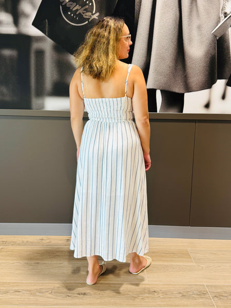 Front Hook Detail Striped Dress - White