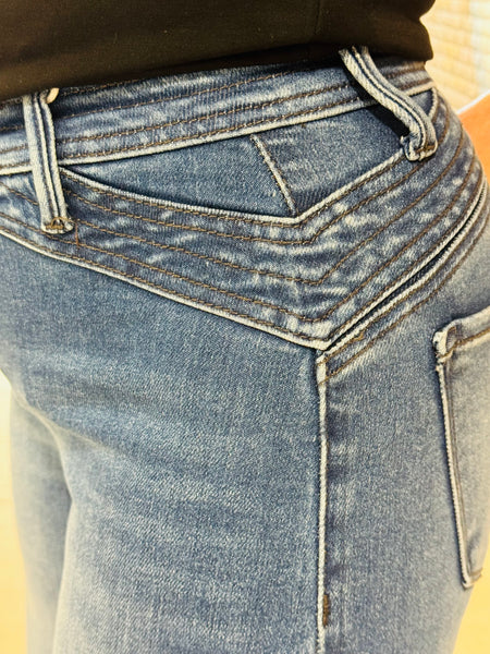 Wide Leg Waist Detail Jeans - Dark Wash