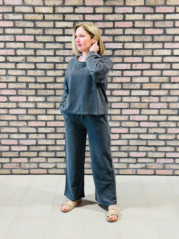 French Terry Pullover and Pants Set - Black