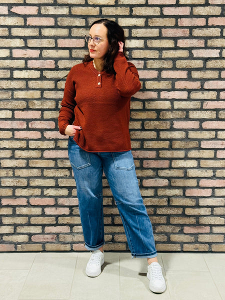 4 Buttons Henley Sweater - DK Rust
