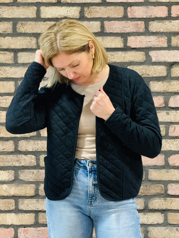 Quilted Open Jacket - Black