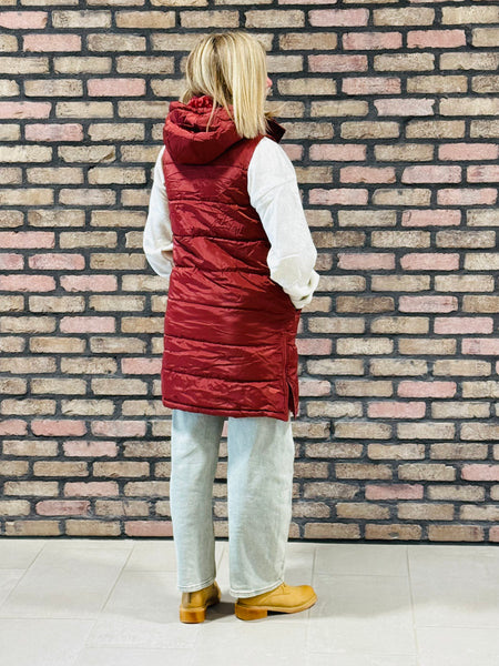 Long Puffer Vest - Brick