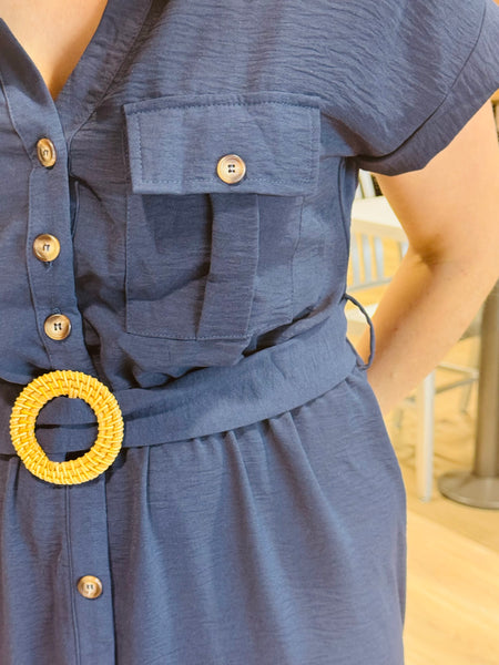 Belted Midi Dress - Navy