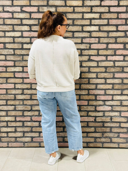 Double Knit 3/4 Sleeve Top - Sand Beige