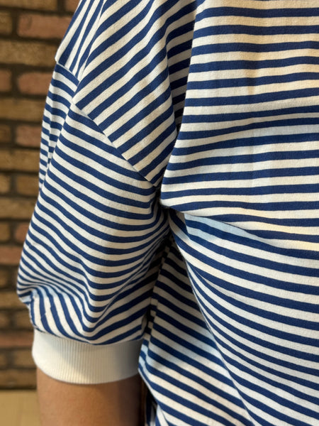 Striped Contrast Trim Top - LT Navy