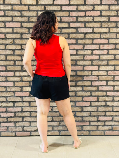 Ribbed Crewneck Tank Top - Red