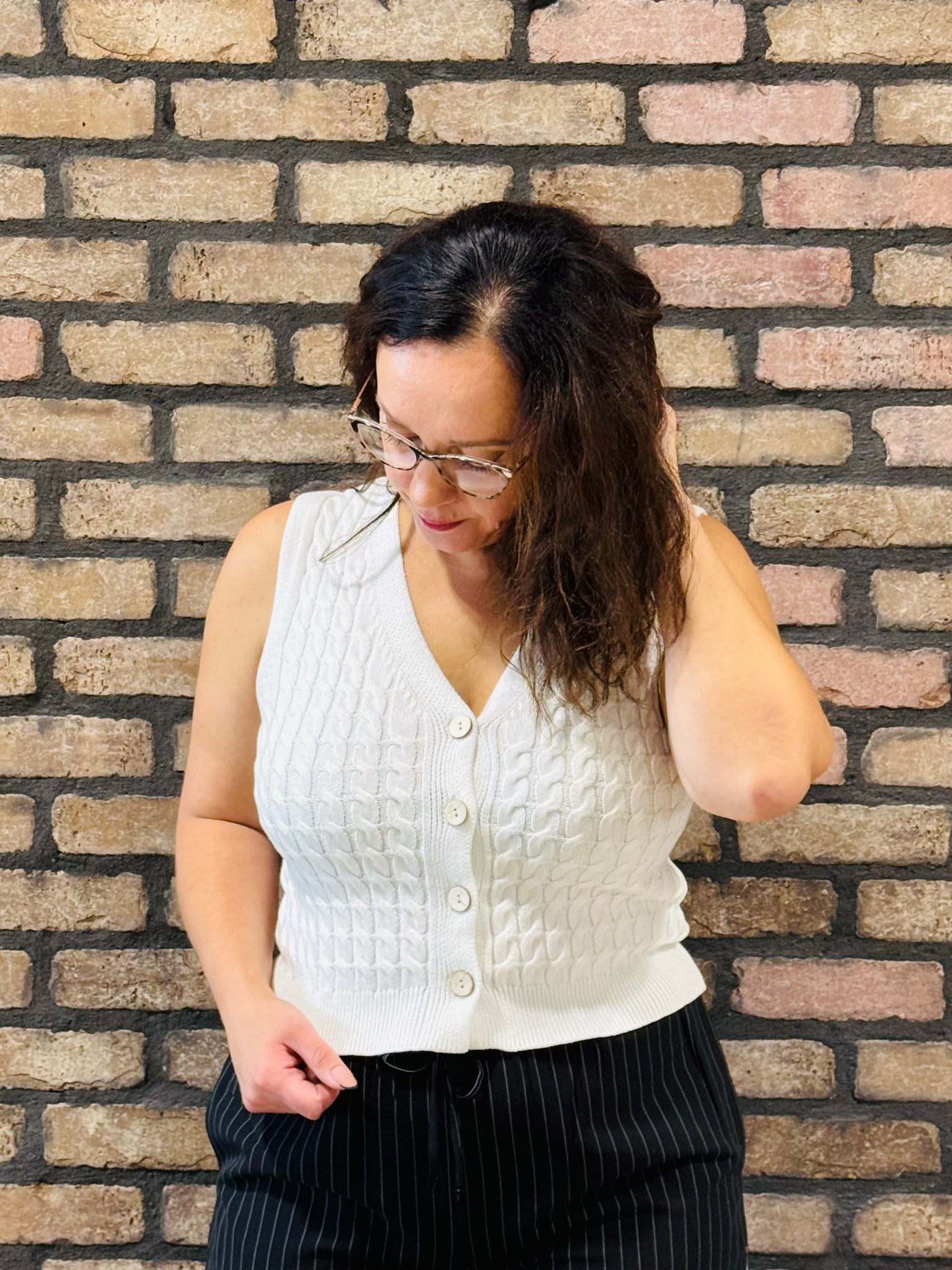 Cable Knit Sweater Vest - White