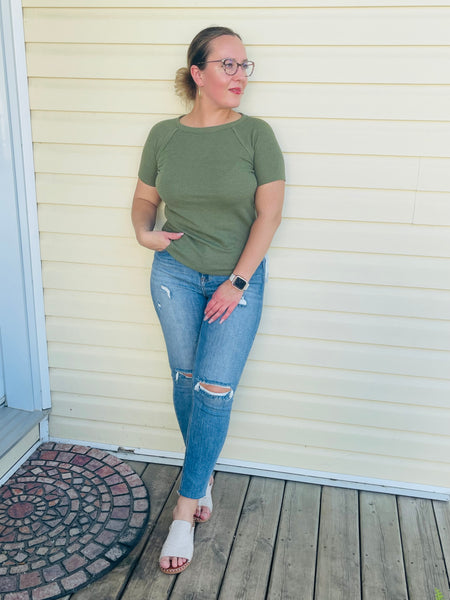 Baby Waffle Raglan Sleeve Top - LT Olive