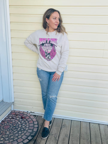 ROCK N ROLL FREE SPIRIT Graphic Sweatshirt - Heather Dusty