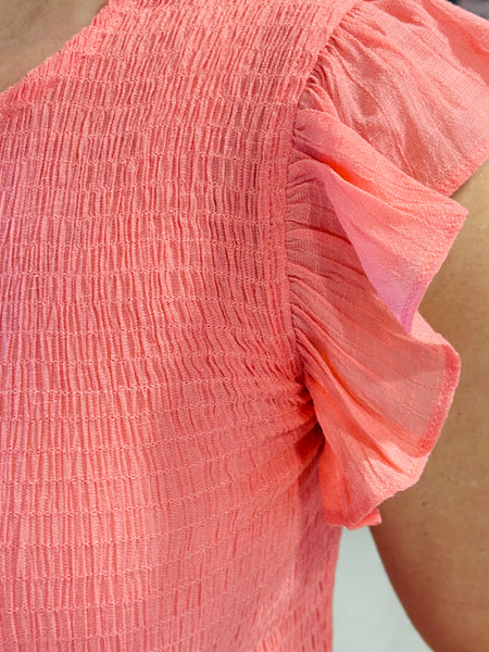 Smocked Tiered Dress - Coral