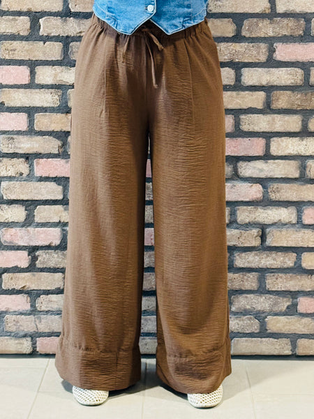 Linen Effect Palazzo Pants - Cappuccino