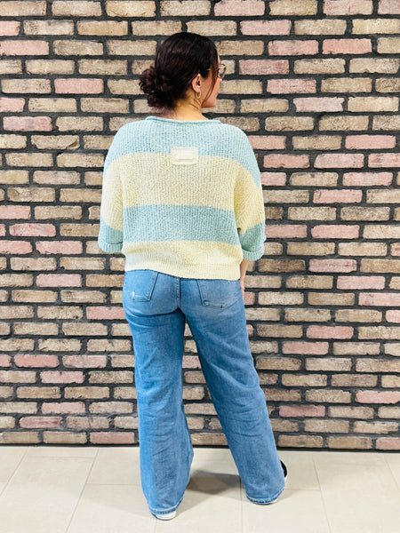 Split Neck Striped Sweater - Sea Angel