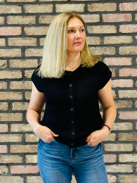 Button Down Cardigan Vest - Black