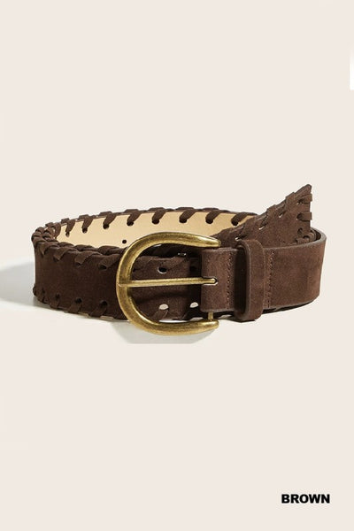 Vintage braided brass pin buckle belt - Brown