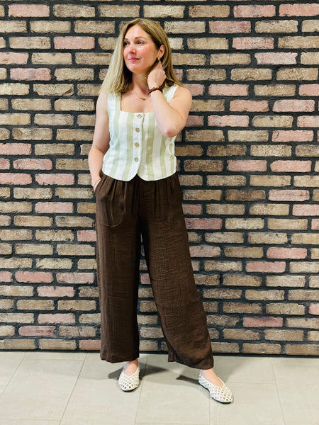 Striped Linen Top - Light Olive