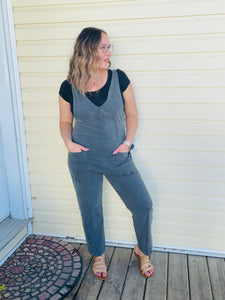 Oversized Casual Overalls - Ash Black