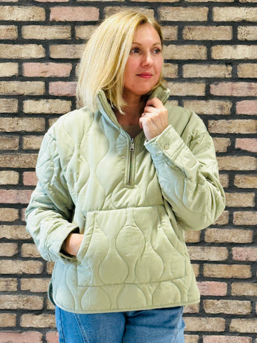 Quilted Half-Zip Jacket - Sage Green