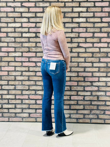 Raw Hem Bootcut Jeans - Dark Wash