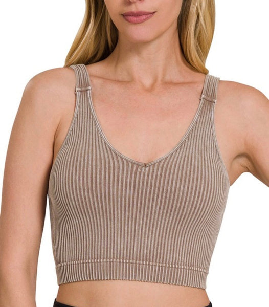 Ribbed Bra Padded Tank Top - Mocha