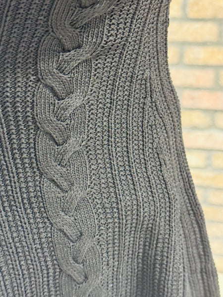 Cable Knit Peplum Top - Black