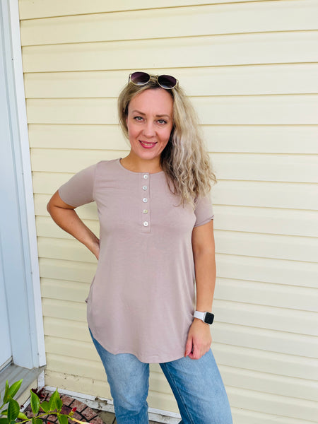 Shell Button Top - Ash Mocha