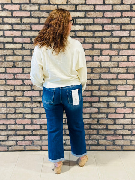 Slouchy Cropped Boyfriend Jeans - Dark Wash