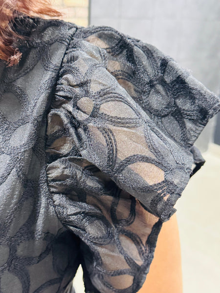 Ruffle Sleeves Mini Dress - Black