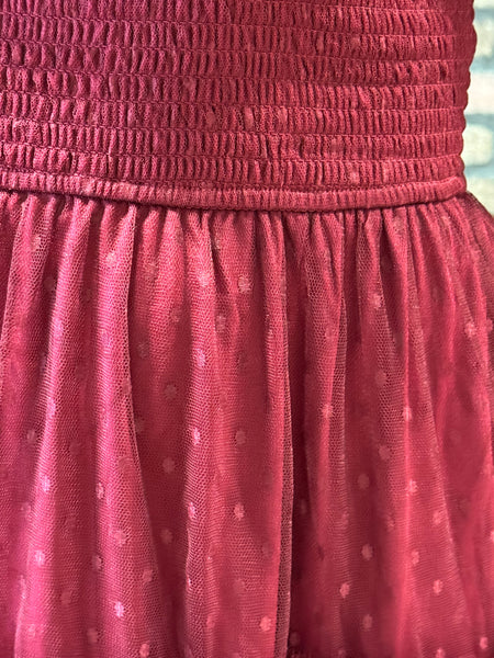 Polka Dot Chiffon Midi Dress - Burgundy
