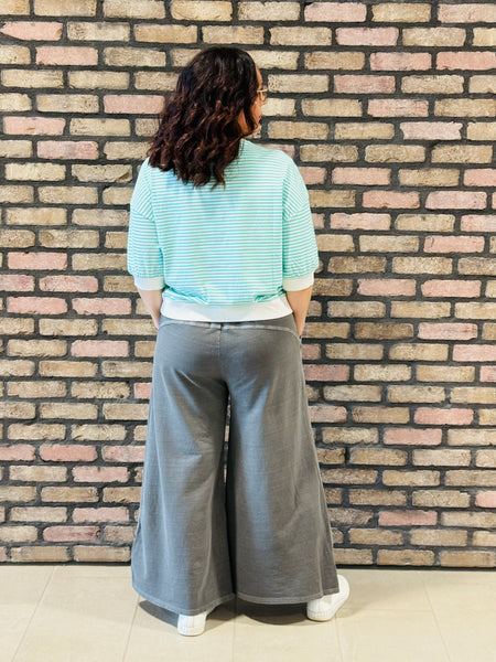 Striped Contrast Trim Top - Mint