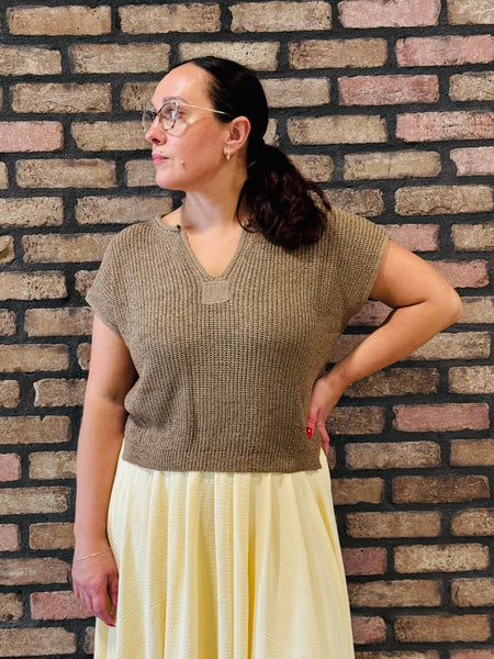 Split Neckline Drop Shoulder Top - Mocha