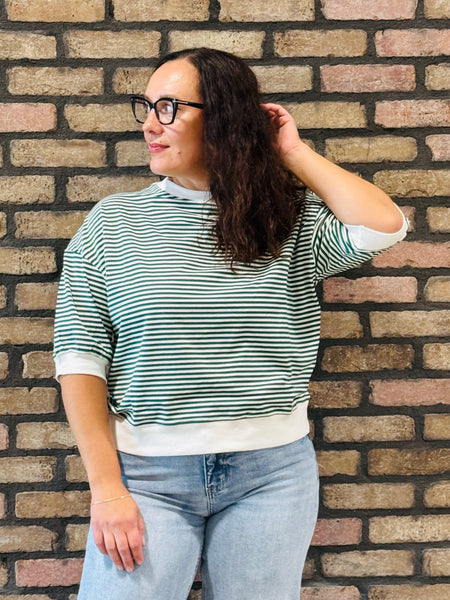 Striped Contrast Trim Top - Hunter Green
