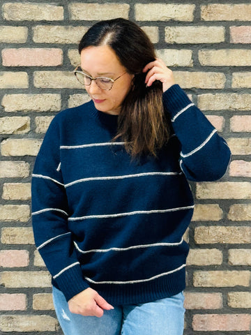 Oversized Striped Sweater - Navy