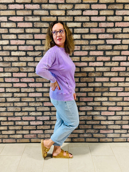 Acid Wash French Terry Pullover - B Lavender