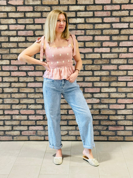 Textured Slouchy Barrel Jeans - Light Wash