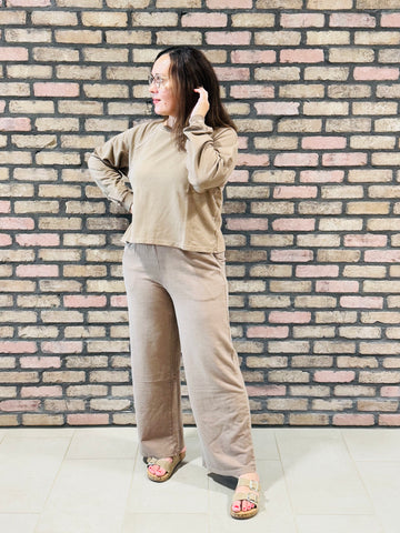 French Terry Pullover and Pants Set - Mocha